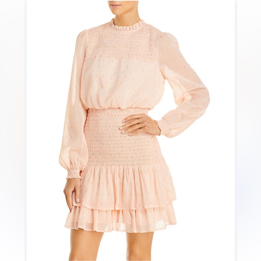 Aqua by Bloomingdales Ruffle Pink Long Sleeve Smocked Mini Dress Size Medium EUC